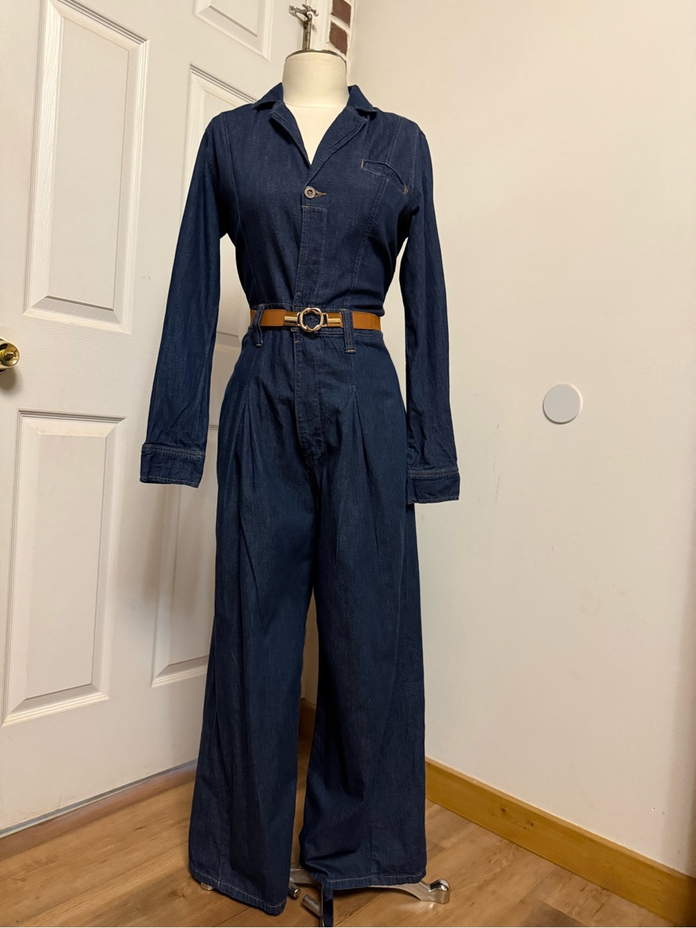 NWT Free People Wide-Leg Denim Jumpsuit in Dark Blue